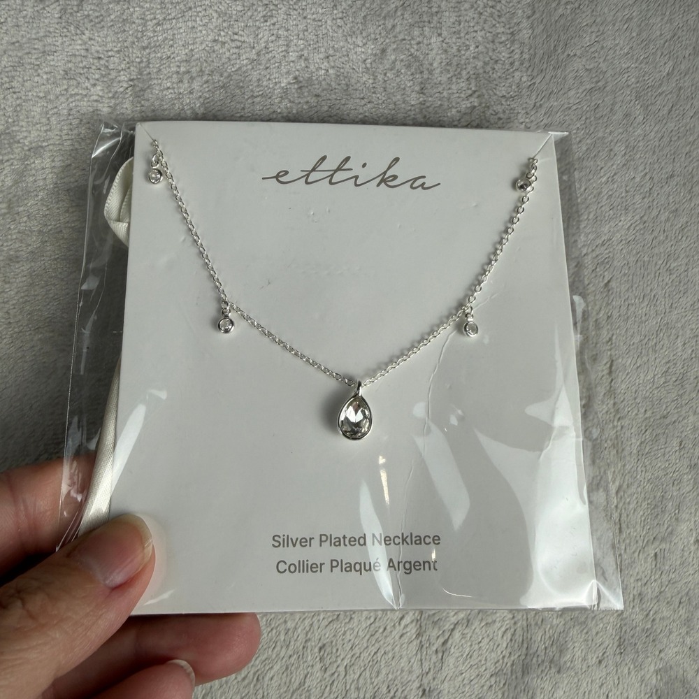 Ettika Silver Plated Teardrop Crystal Dainty Necklace N3655.CLR.S New